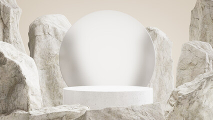 3dยodium with stone on summer concept for product display.