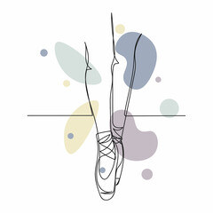 Continuous one simple single abstract line drawing of ballerina standing in silhouette on a white background. Linear stylized.