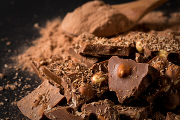 Broken chocolate nuts pieces
