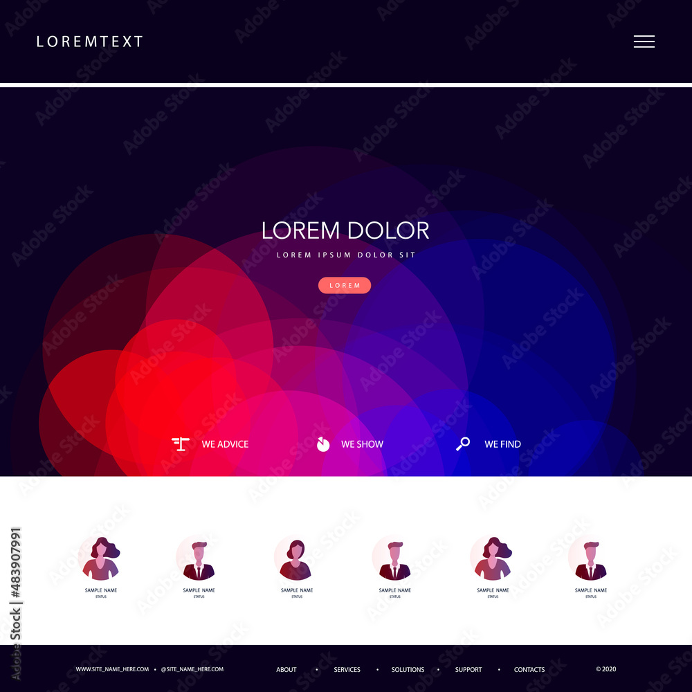 Wall mural website template for your business with colorful bubbly and blurred abstract header design