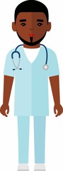 Flat medical illustration with physician in medical clothes with stethoscope.  Vector Illustration of a Doctor with stethoscope.
