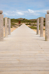 Fototapeta na wymiar wooden boardwalk, dune landscape Portugal