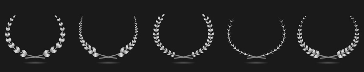 Silver laurel wreath label set Vector illustration