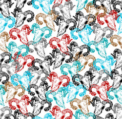 Goat skull pixel art pattern seamless. pixelated Goat head skeleton background. 8 bit texture