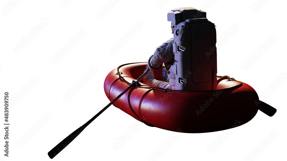Canvas Prints astronaut in red dinghy, isolated on white background