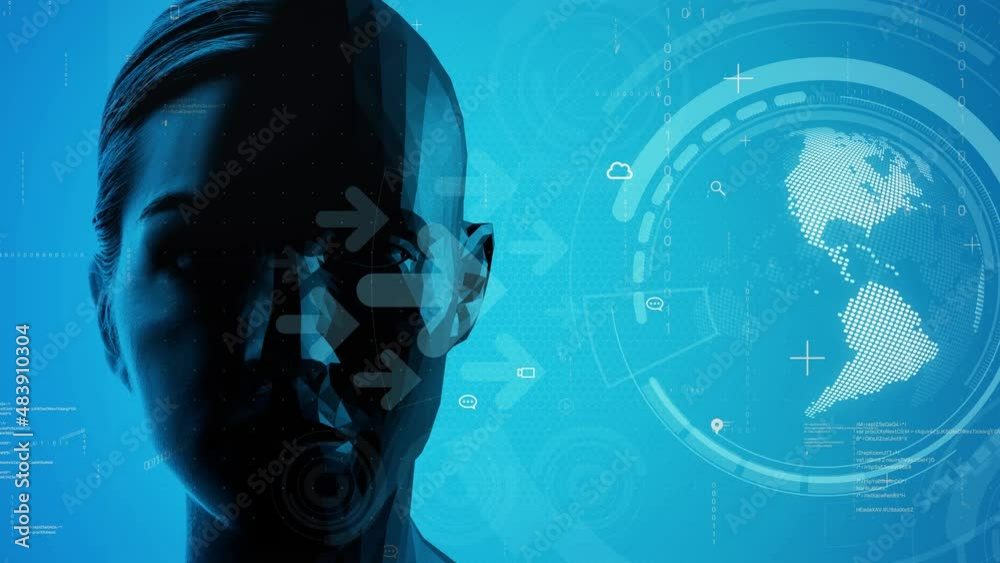 Poster AI (Artificial Intelligence) concept. Deep learning. Global network. Singularity.