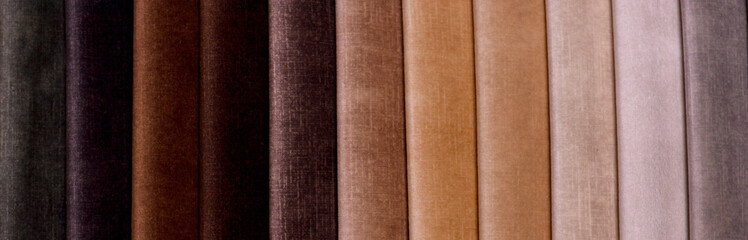 Samples of furniture fabrics.Multicolor fabric texture background.Velours.