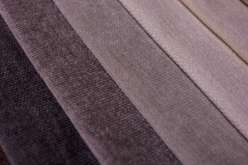 Samples of furniture fabrics.Multicolor fabric texture background. Chenille.