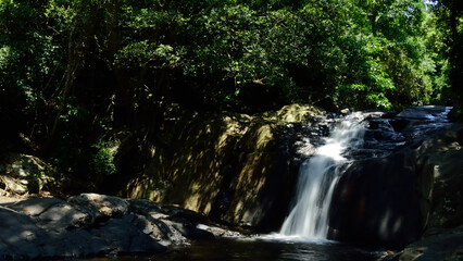beautiful waterfall in the tropical rainforest.