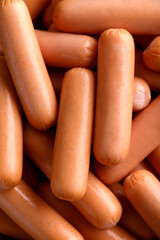 raw boiled meat pork sausages, close up, background