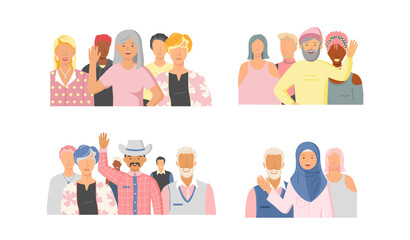 Multiethnic group of people standing together community and togetherness concept, diversity portrait. Characters men and women isolated on white. Crowd community. Social diversity friends or relatives