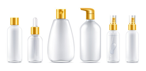 Cosmetic package mockup bottles products set.