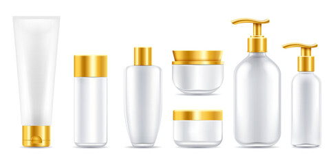 Cosmetic package mockup bottles products set.