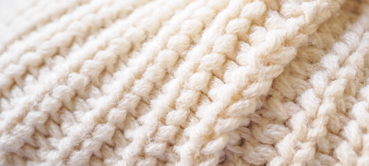 closeup beige knitted woolen fabric texture background