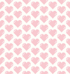 Seamless pattern with cute cartoon hearts. Pixel art vector illustration. Retro computer screen design concept. Simple shape and colors. Love and Valentine day symbol