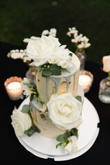 Obraz na płótnie Canvas lovely wedding cake with flowers and beautiful decorations. wedding cake dessert