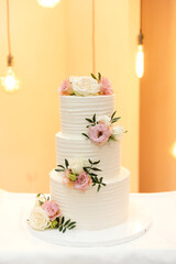 amazing wedding cake isolated on beautiful background. dessert at a wedding banquet. tiered cake