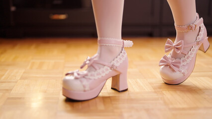 Maid high heels girly retro bow decoration shoes walk
