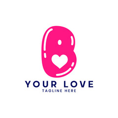 Obraz premium B letter logo with heart icon, Happy Valentines initial B logo, Valentines Day greeting card banner logo template