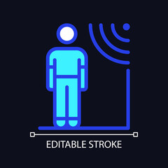 Proximity sensors pixel perfect RGB color icon for dark theme. Remote regulation for access. Internet of Things. Simple filled line drawing on night mode background. Editable stroke. Arial font used