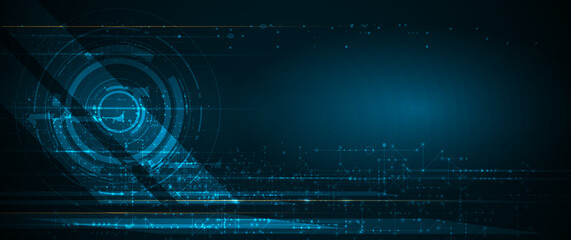 Vector Abstract circuit board, Illustration high tech computer, engineering, science and information technology on dark blue color background. Hi-tech digital technology and futuristic concept