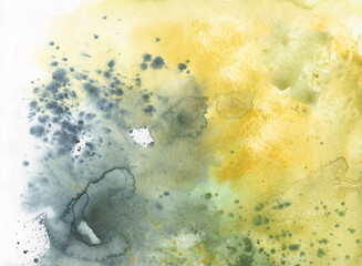 Large size watercolor background for invitations, banners, posters, billboards, advertisements, covers. The background is colored in turquoise, blue, yellow and indigo. 