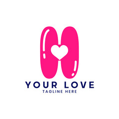 H letter heart icon,  Valentines day illustration 