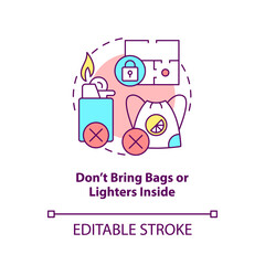 Dont bring bags and lighters inside concept icon. Escape room precaution abstract idea thin line illustration. Isolated outline drawing. Editable stroke. Arial, Myriad Pro-Bold fonts used