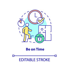 Be on time concept icon. Escape room winning strategy abstract idea thin line illustration. Being punctual. Show respect. Isolated outline drawing. Editable stroke. Arial, Myriad Pro-Bold fonts used