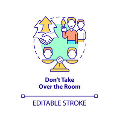 Dont take over room concept icon. Escape room approach abstract idea thin line illustration. Encourage participation. Isolated outline drawing. Editable stroke. Arial, Myriad Pro-Bold fonts used