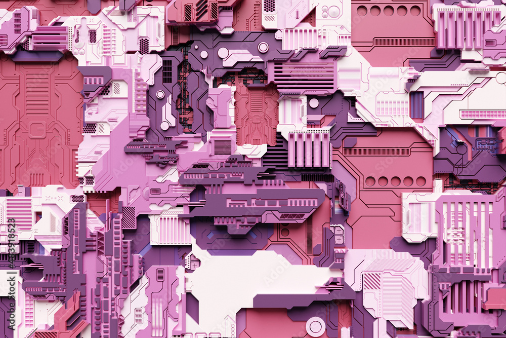 Fototapete 3d illustration of a pattern in the form of a metal, technological plating of a spaceship or a robot