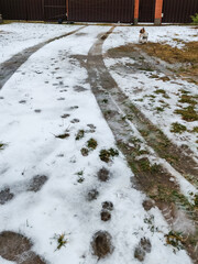 a lot of footprints imprinted on the snow