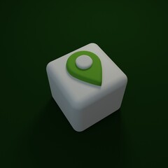 geolocation icon, green on white, on a dark background, 3D rendering, 3d, render