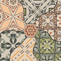 Vector mosaic patchwork pattern. Vintage decorative collage background - 483918946