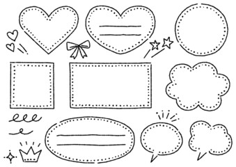 手書きのカワイイ吹き出しとフレームセット（デコボコの線）