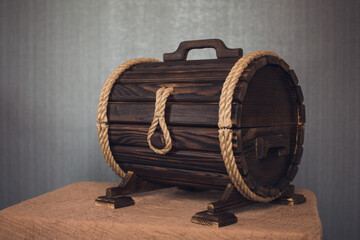 Wooden chest-barrel. Handmade. Storage box