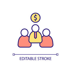 Fototapeta premium Investors RGB color icon. Group of businessmen. Stockholders and shareholders. Financial advisors. Isolated vector illustration. Simple filled line drawing. Editable stroke. Arial font used