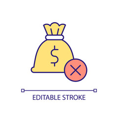 No money RGB color icon. Budget deficit. Lack of capital. Financial crisis. Poverty and money shortage. Isolated vector illustration. Simple filled line drawing. Editable stroke. Arial font used