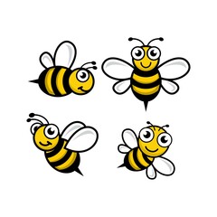 set a cute bee mascot logo, vector cartoon insect cute character, bee fly, template icon - obrazy, fototapety, plakaty