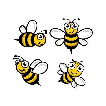 set a cute bee mascot logo, vector cartoon insect cute character, bee fly, template icon