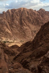 Amazing view at Sinai Mountain and Holy Elias, early morning view of the top of Mount Moses. Sinai Mountain, Egypt