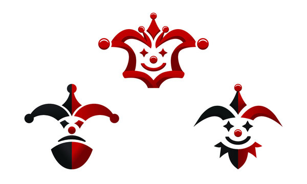 illustration of a clown with many facial expressions and a white background, with a unique and interesting clown shape.