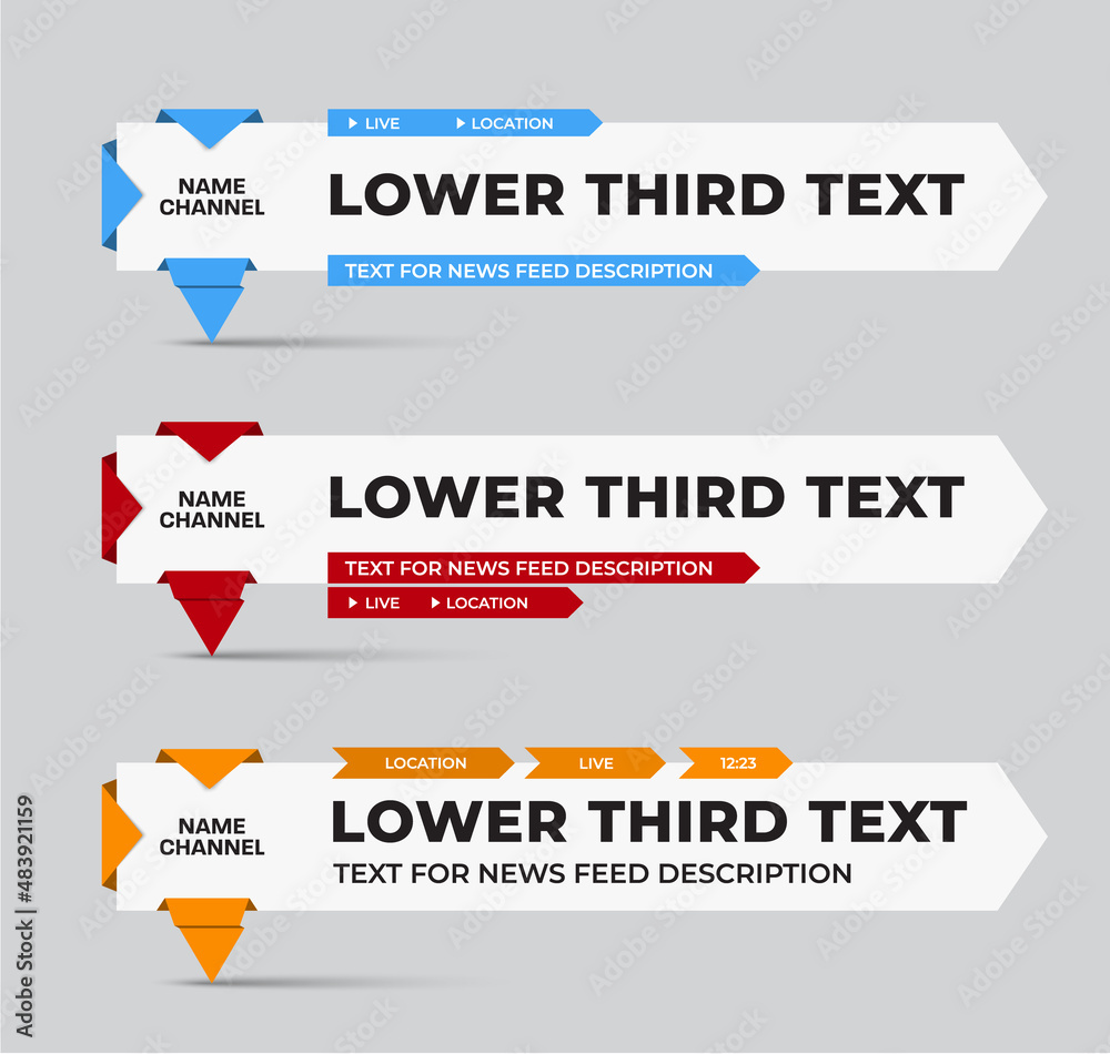 Poster vector news line, lower third with orange, blue, red paper layer effect on white background.