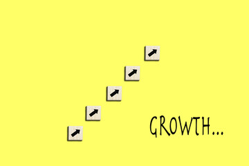 Professional growth concept with wooden cubes with arrows and writing 