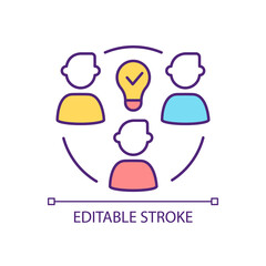 Team brainstorming RGB color icon. Creating innovative idea together. Boosting productivity. Group activity. Isolated vector illustration. Simple filled line drawing. Editable stroke. Arial font used