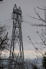 électricité, puissance, électrique, énergetique, pylône, ciel, ligne, tour, câble, tension,...