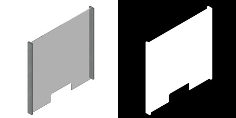 3D rendering illustration of a plexiglass sneeze guard panel