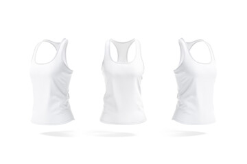 Blank white women racerback tanktop mockup, front and side view