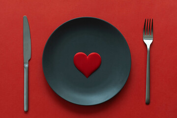 Red background with red heart, love date concept. St. Valentine day theme