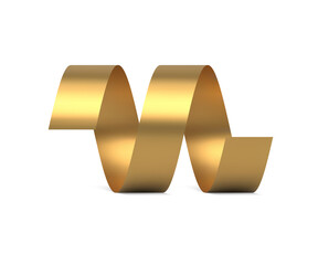 Metallic golden twist swirl confetti ribbon 3d template realistic vector illustration